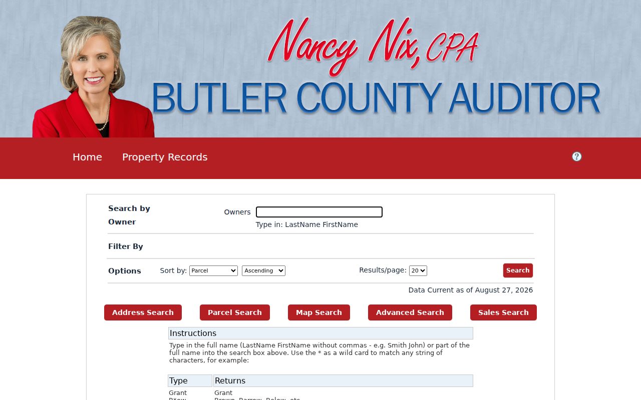 Oxford residents directory Butler County Auditor property search