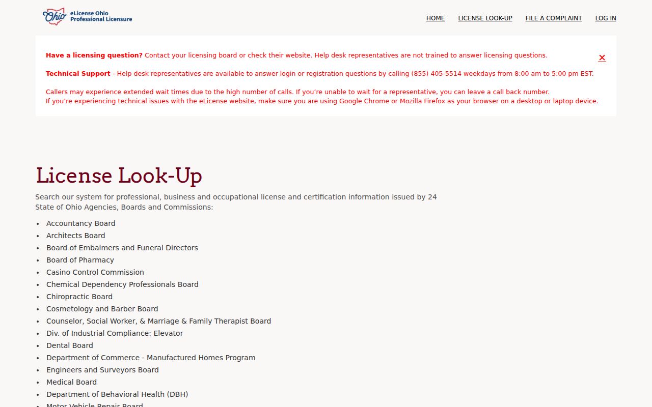 Oxford resident lookup Ohio eLicense search