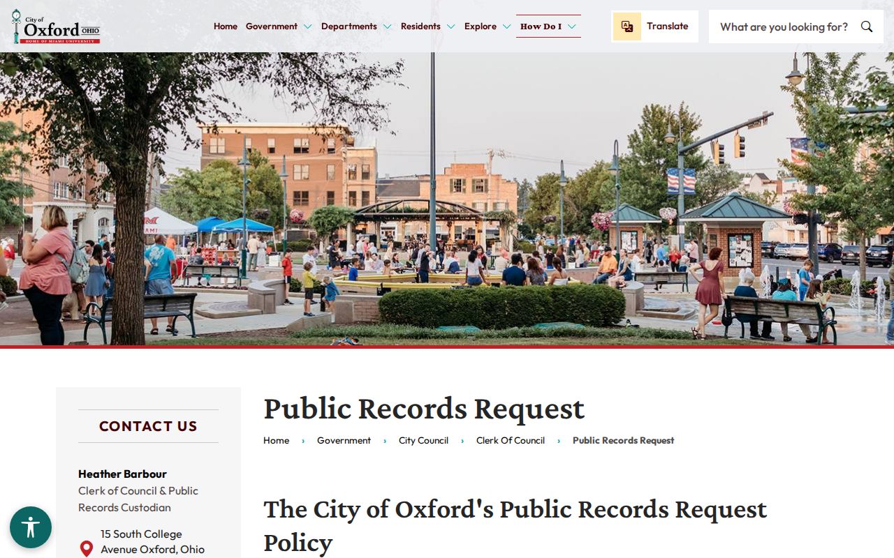 Oxford residents directory City Clerk public-records request route