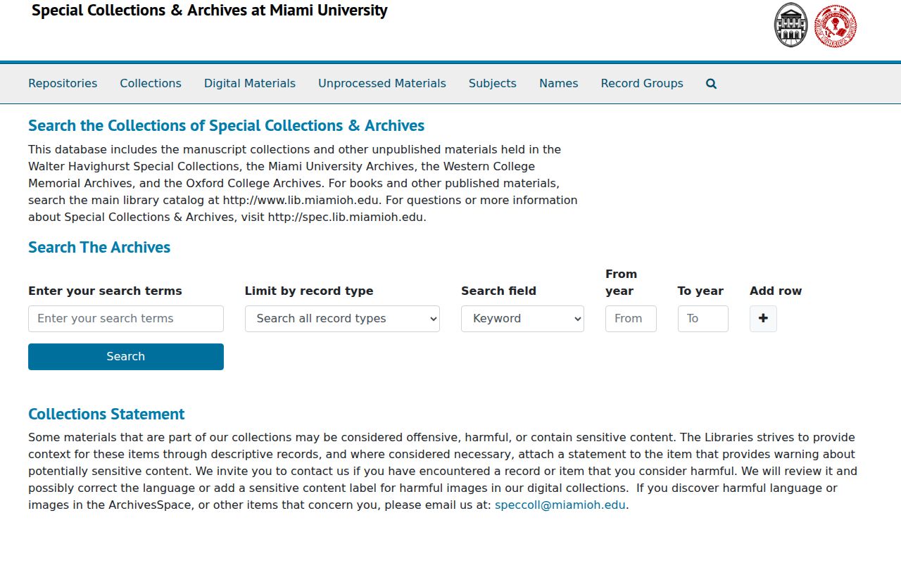 Oxford resident lookup source in Miami Special Collections ArchivesSpace