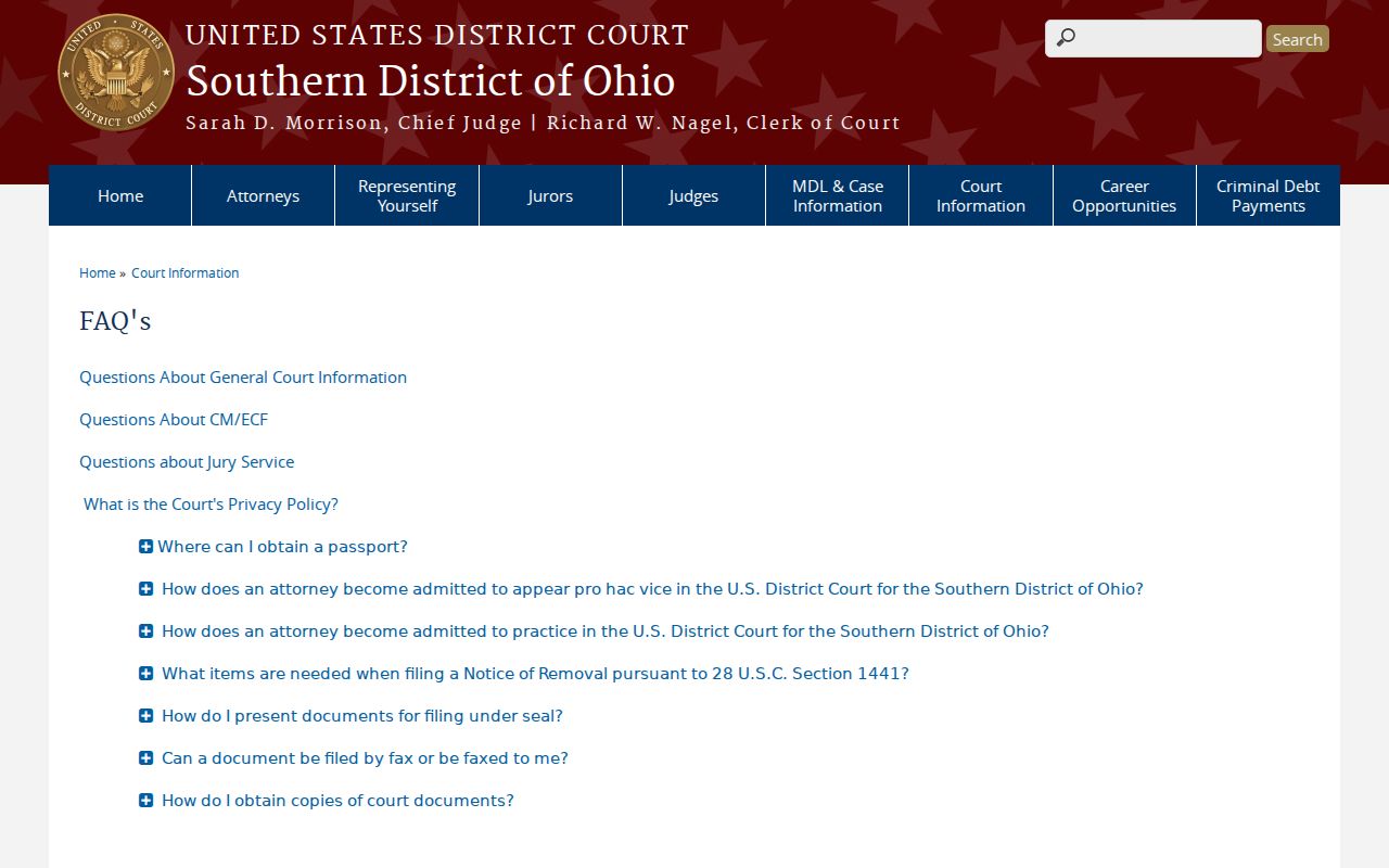 Oxford resident lookup reference to Southern District of Ohio public court access