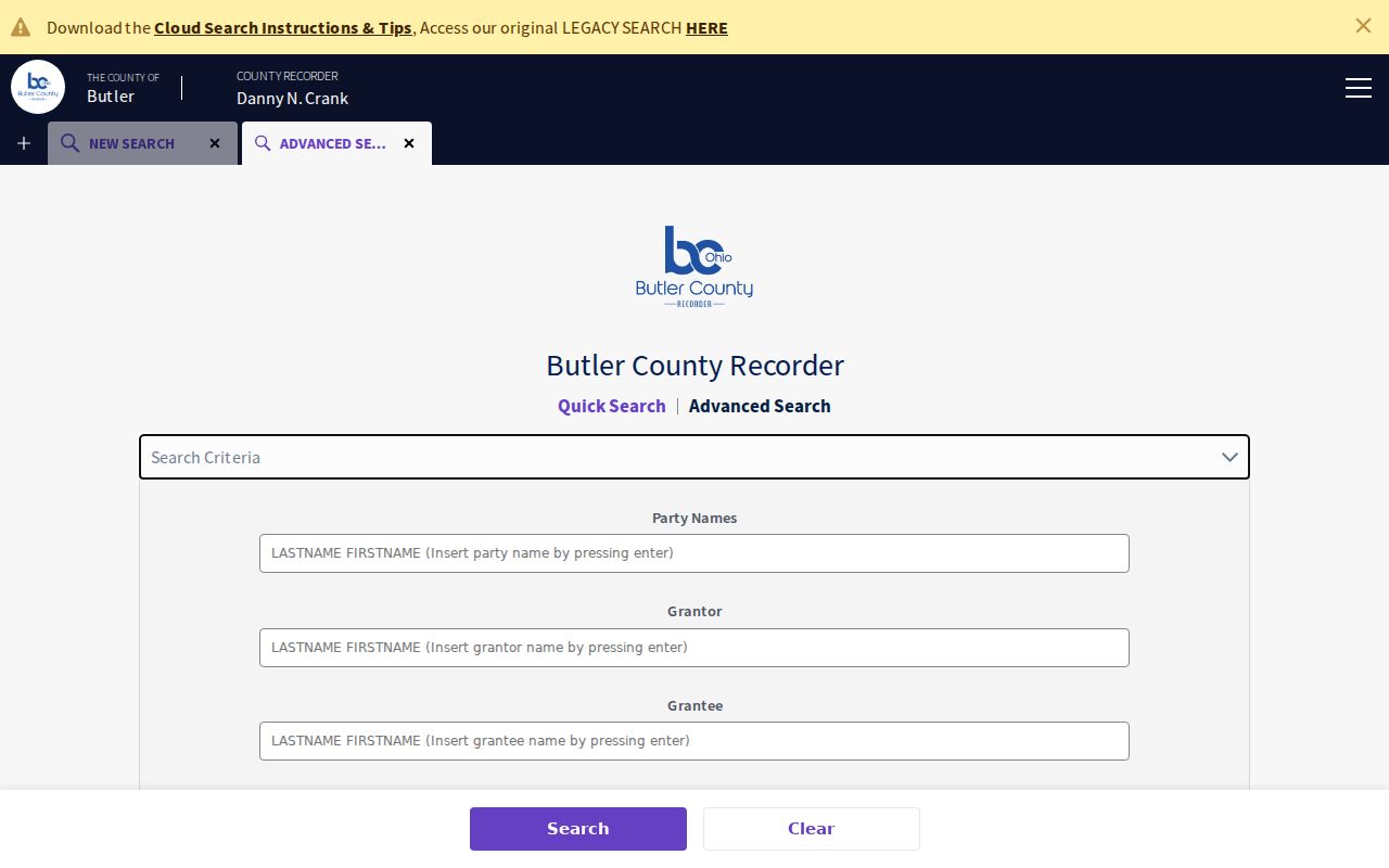 Oxford street directory Butler County Recorder advanced search