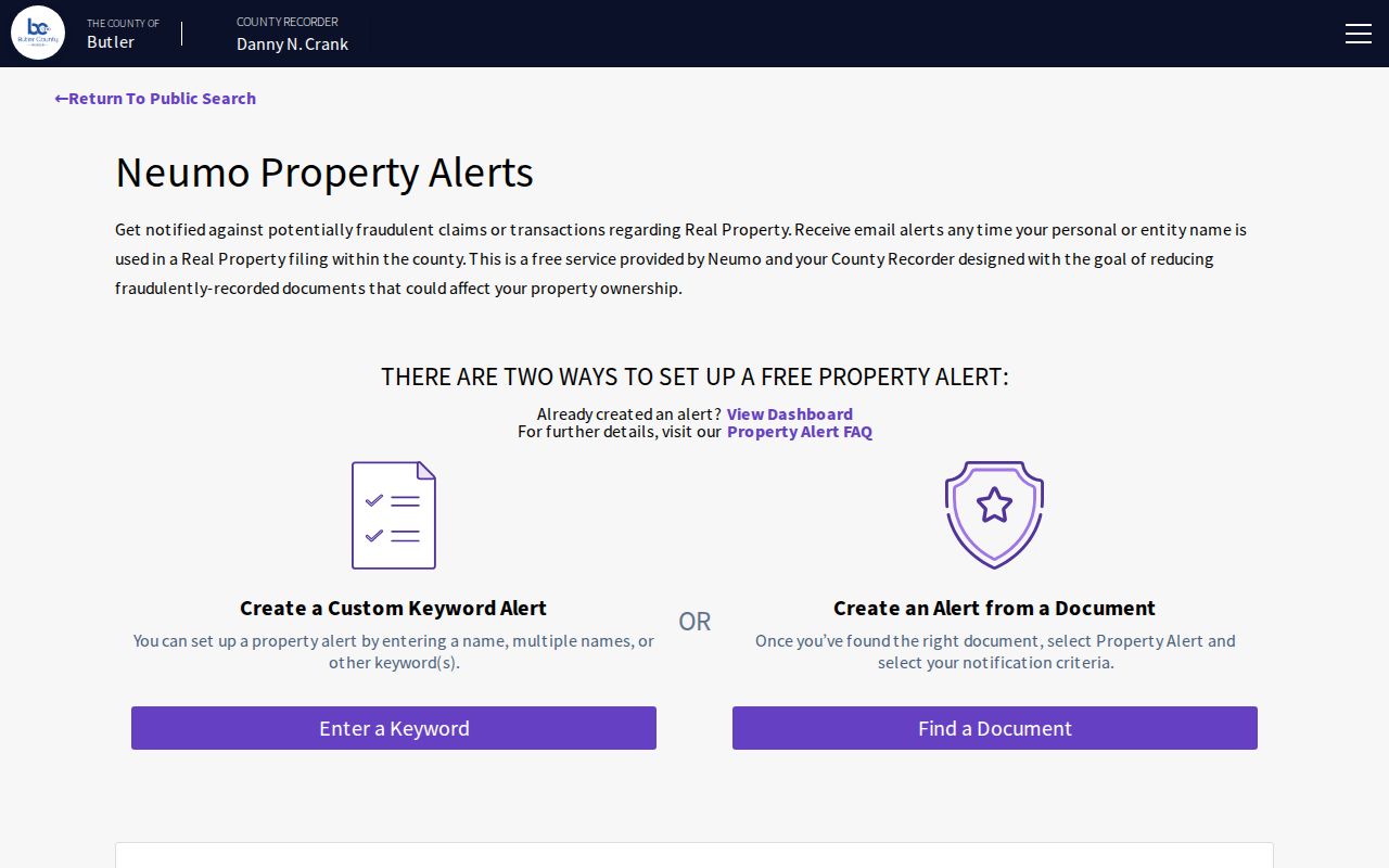 Oxford previous residents research using Butler Recorder Property Alert