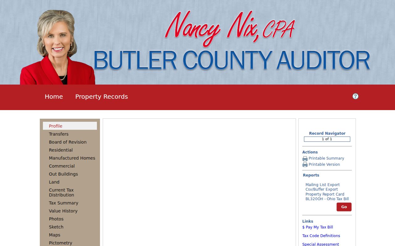 Oxford street directory Butler County Auditor parcel card